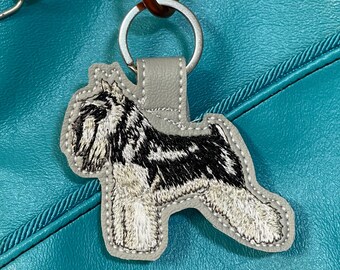 Schnauzer Keychain, Embroidered Dog Lover Gift, Salt and Pepper Miniature Schnauzer Keyring, Handmade in Texas Pet, Sketch Style Charm