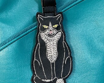 Tuxedo Cat Keychain or Bag Tag, Black and White Cat Mom Gift, Durable "Tuxie" Zipper Pull for Pet Lovers