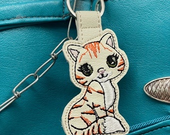 Orange Tabby Cat Keychain, Kawaii Kitten Bag Tag, Ginger Cat Lover Gift, Pet Loss Memorial, Animal Zipper Pull Charm
