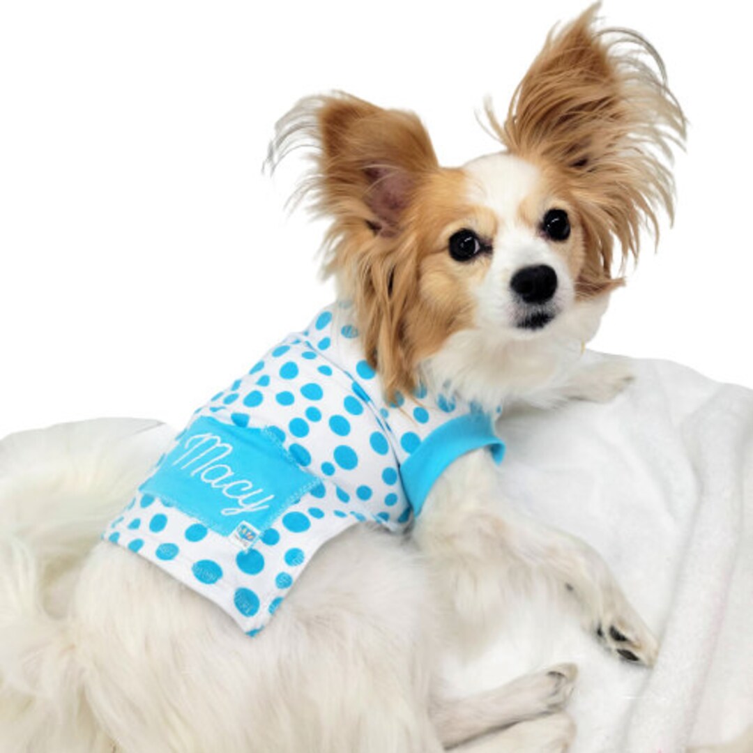 Blue Polka Dot Dog Shirts Cotton Blend Knit Custom Sizes From Tiny