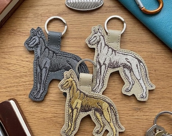 Great Dane Keychain, Embroidered Dog Lover Gift, Minimalist Gentle Giant Keyring, Fawn Grey or Cream Pet Accessory, Lightweight Bag Charm
