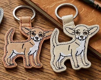 Chihuahua Keychain, Embroidered Pet Lover Gift, Fawn Black and Tan Keyring, Short Haired Puppy Bag Charm, Chihuahua Mom Gift