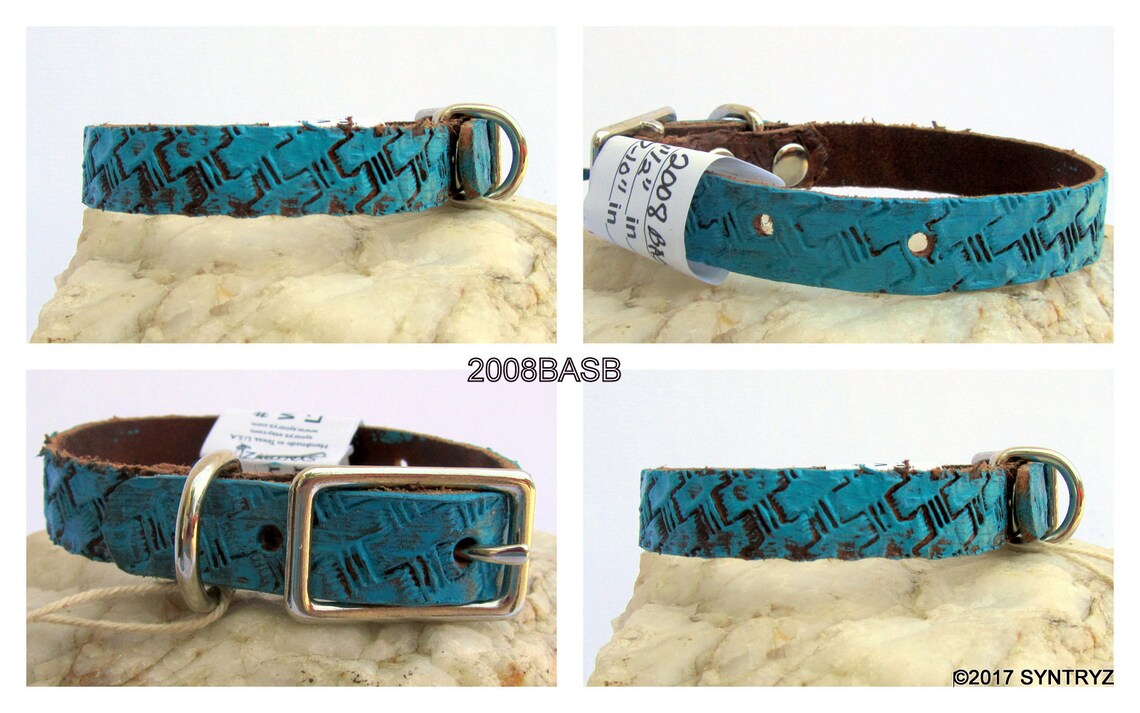 Basket Weave Pattern Turquoise Blue Leather Dog Collar Etsy