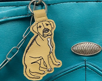 Rhodesian Ridgeback Embroidered Keychain, Sitting Dog Lover Gift, Tan Leatherette Keyring, Sketch Style Bag Charm