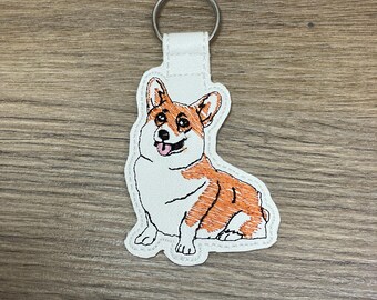 Corgi Keychain, Embroidered Pembroke Welsh Corgi Gift, Red and White or Tricolor Corgi Bag Tag, Dog Mom Purse Charm, Handmade Pet Memorial
