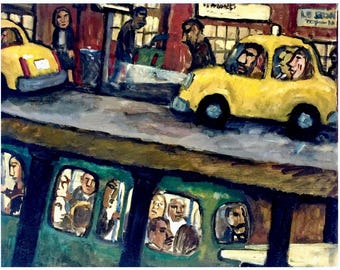 New York Night Painting - Over and Under/NYC - 16x20 Oil on Canvas