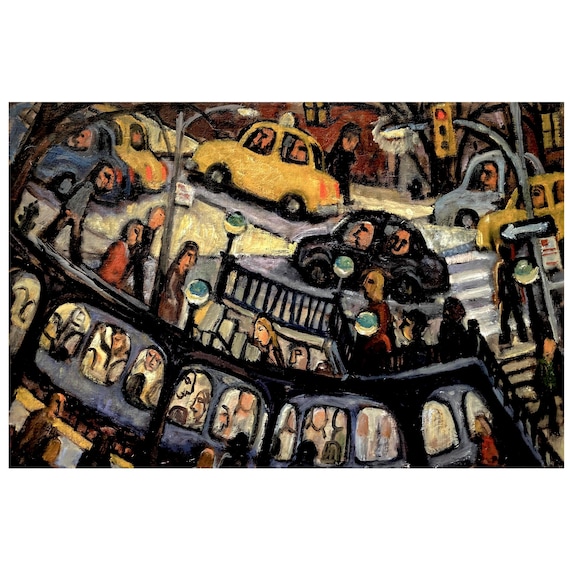 上と下/ニューヨーク - 12x18 夜景油絵 - Etsy 日本