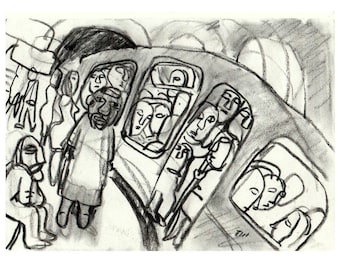 Charcoal Drawing - In the Paris Metro- 9x12 Subway Sketch