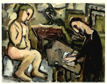 Original Oil Painting - Artist and Model in Studio - 14x18 Oil on Canvas