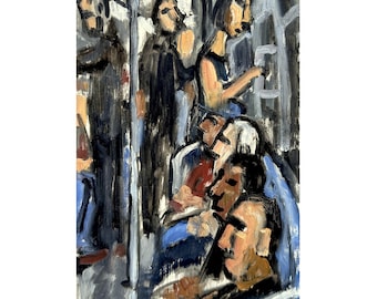 Oil Painting- In the Subway/NYC - Original 5x9 Oil on Panel