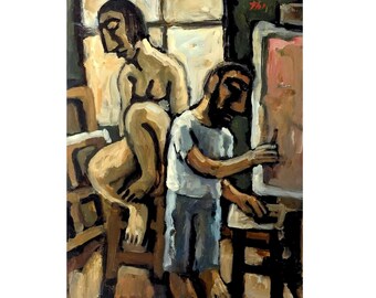 Original Painting - Artist and Model in Studio - 12x16 Oil on Panel