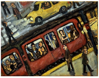 Subway Oil Painting - Night Train/NYC - 11x14 Oil on Canvas