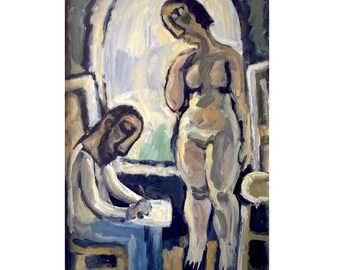 Original Oil Painting - Artist and Model in Studio - 12x18 Oil on Panel