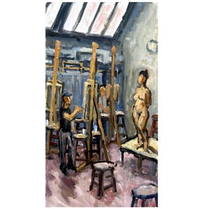 Studio Light/Artist and Model - Original 5x9 Oil Painting