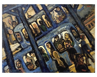 Subway Painting - Uptown Downtown/NYC Blues - 12x16 Oil on Canvas