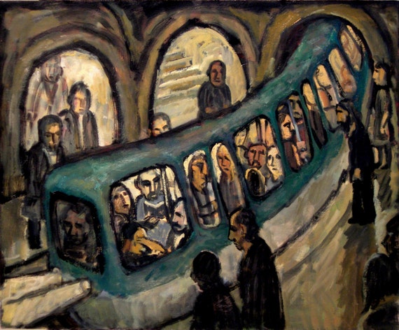 Large Original Subway Scene Painting Metro Curve Paris Etsy