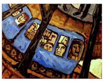 Original Subway Painting - Blue Night Metro - 12x16 Oil on Panel