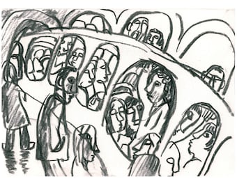 Charcoal Drawing -In the Metro - Original 8x12 Subway Sketch