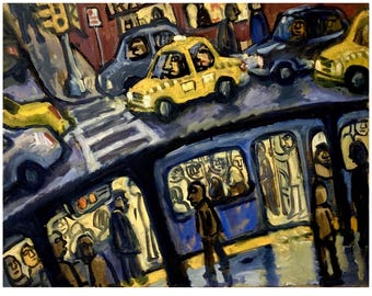Large Night Cityscape - New York Nocturne - 24x30 Oil on Canvas
