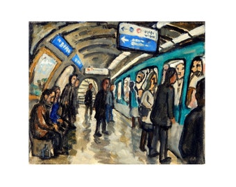 Original Oil Painting - Dans le Metro de Paris - 8x10 Oil on Canvas, Urban Expressionist Subway Scene, Signed Original Contemporary Fine Art