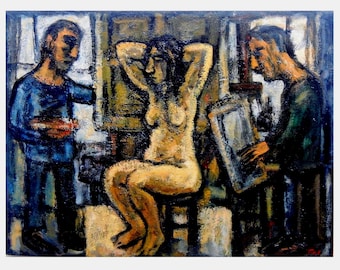 Artists and Model - Original Painting, 12x16 Oil on Canvas