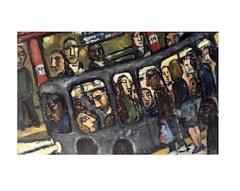 Original Oil Painting - Night Train/NYC- 12x19 Oil on Linen, New York Subway Scene, Contemporary Expressionist Painting, Signed Original