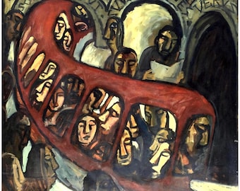 Large Subway Painting - Red Metro Curve/Paris - 36x40 Oil on Canvas