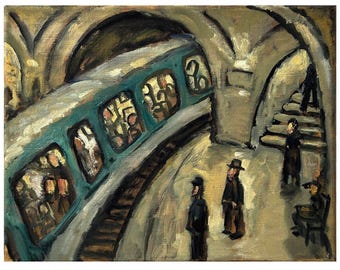 Paris Subway Painting - Metro Nocturne - 8x10 Oil on Canvas