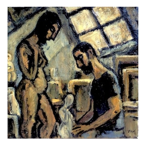 Pintura original - Iluminación de estudio/Artista y modelo - Óleo sobre lienzo de 10x10