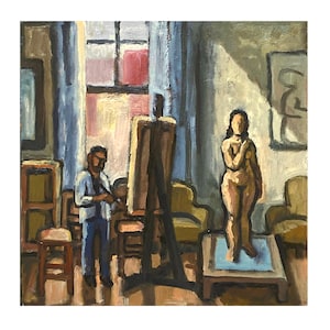 Studio Light/Artist and Model - Original Painting, 10x10 Oil on Panel