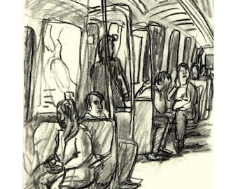 Original Charcoal Drawing - San Francisco BART Subway Sketch (8x12)