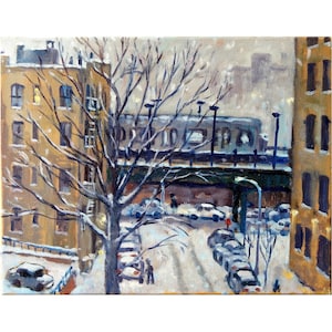 11x14 New York Winter Painting - Snow Effect/NYC Nocturne - Oil on Canvas, Night Scene, Contemporary Fine Art, Signed Original