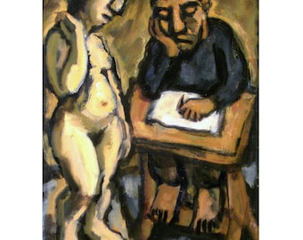 Artist and Model - Oil on Canvas, Original 9x12 Oil Painting