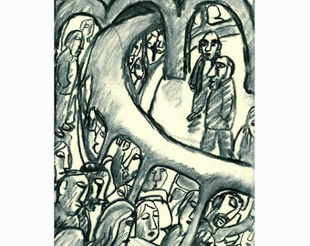 Charcoal Drawing - Paris Metro Subway Scene - Original 8x12 Artwork
