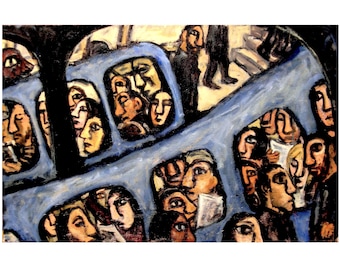 Large Subway Oil Painting: This Way and That/Metro, 22x34 Oil on Canvas