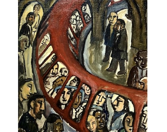 Large Oil Painting - Red Métro Swoop - 24x30 Paris Subway Scene