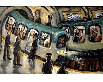 Paris Metro Painting - Back and Forth - 9x15 Oil on Panel