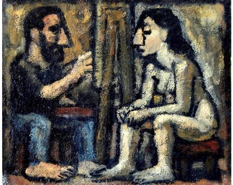 Original Oil Painting - Artist and Model - 10x11 Oil on Canvas