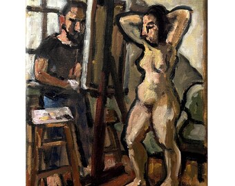 Original Painting - Artist and Model - 8x10 Oil on Wrapped Linen