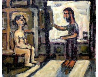 Original Painting - Artist and Model/Light Effect - 16x18 Oil on Canvas