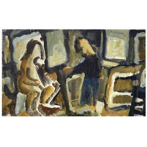 In the Studio/Artist and Model - 10x16 Original Oil on Canvas
