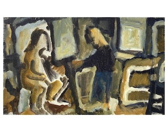 In the Studio/Artist and Model - 10x16 Original Oil on Canvas