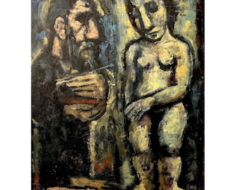 Studio Scene Oil Painting - Artist and Model - 12x16 Oil on Panel, Contemporary Expressionist Fine Art, Signed Original
