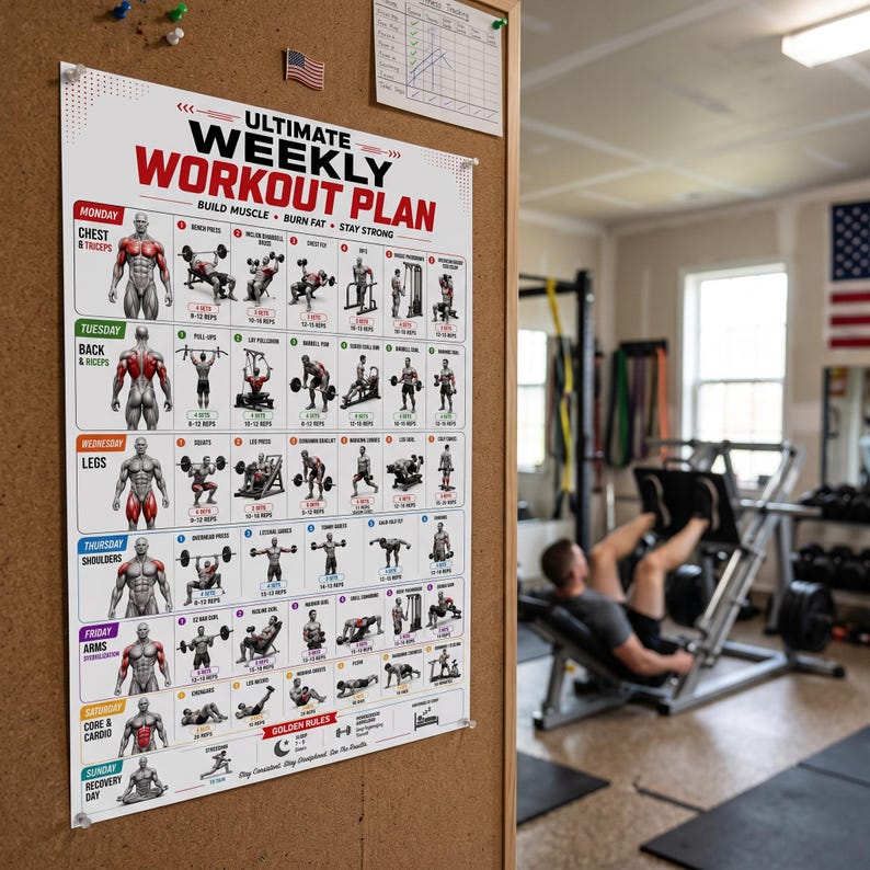 Printable Basic Daily Exercise Routine Ultimate Weekly Workout Plan | Printable Gym Routine | Muscle Building ...