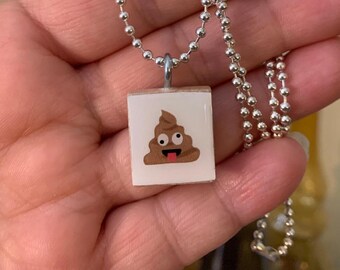 Poo Emoji Scrabble Tile Pendant With Silver Plated Ball Chain