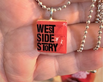 West Side Story Scrabble Tile Necklace With Silver Plated Ball Chain