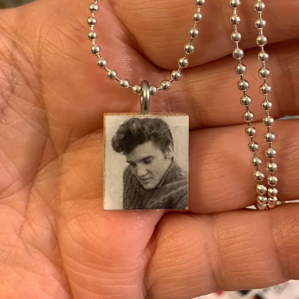 Elvis Presley Scrabble Pendant With Silver Plated Ball Chain