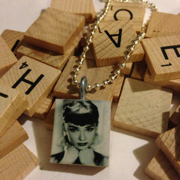 Audrey Hepburn Scrabble Tile Pendant With Ball Chain Necklace