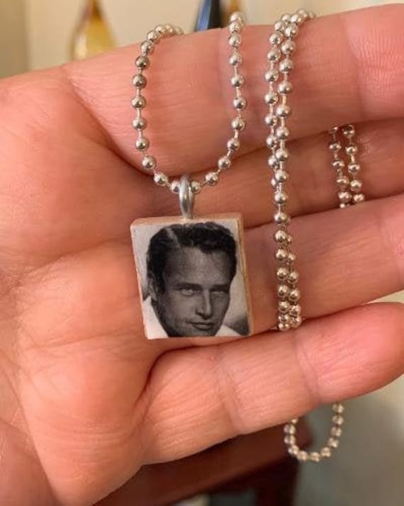 Paul Newman Scrabble Tile Pendant With Silver Plated Ball Chain