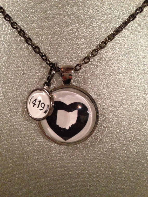 Heart Ohio Necklace With 419 Area Code Dangler Charm Etsy